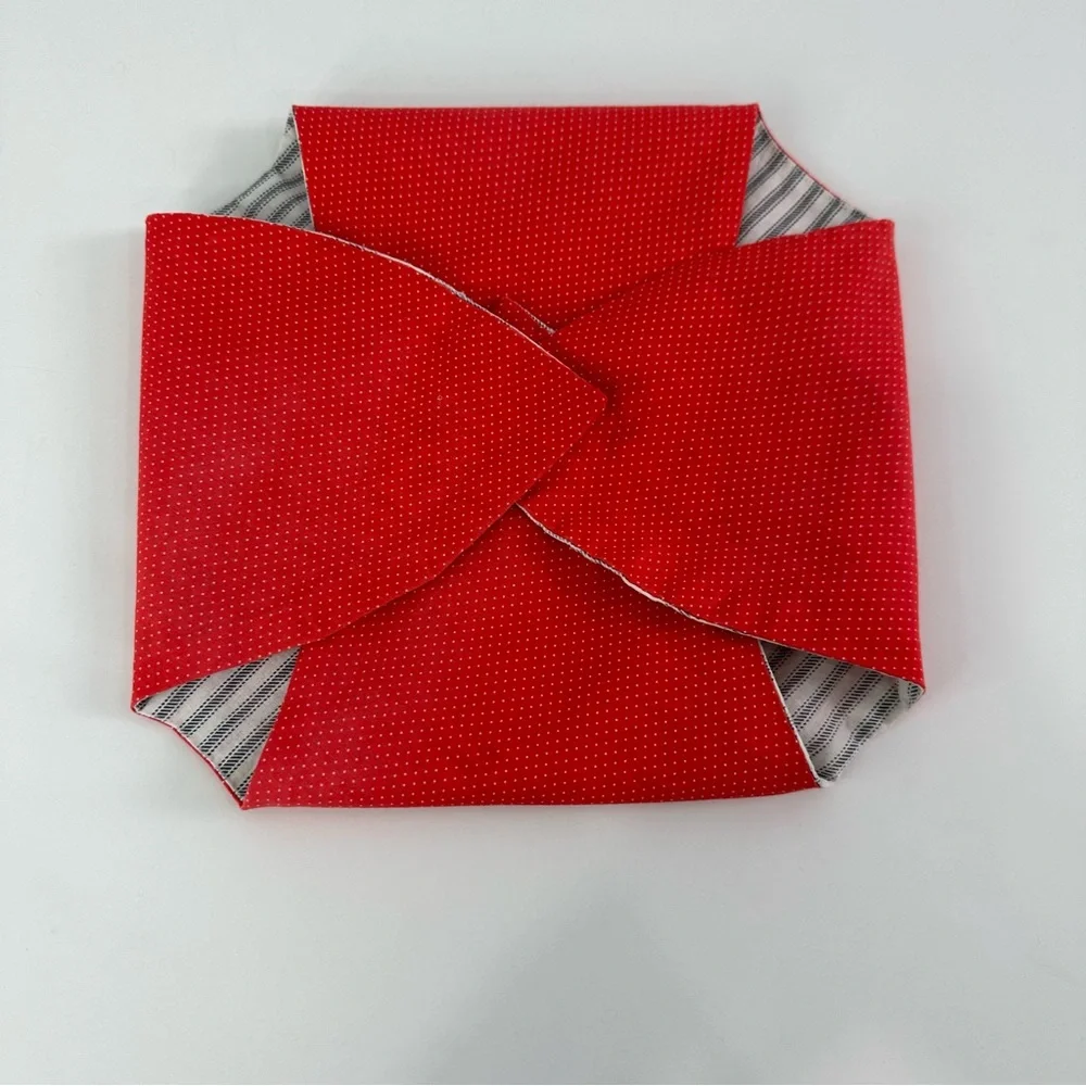 Bread Basket Liner, Reversible Blue & White Stripe With Cow & Red Polka Dots